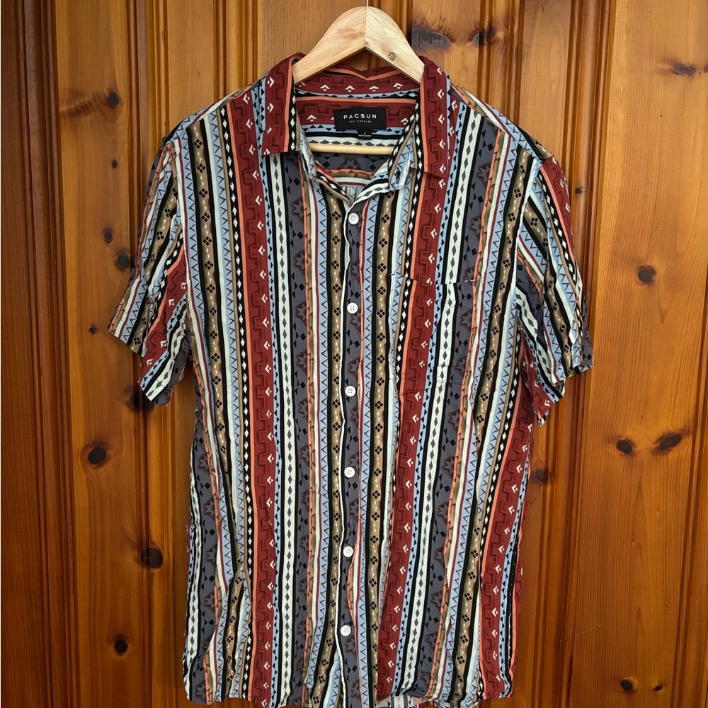 PacSun Men's Red and Black Patterned Shirt